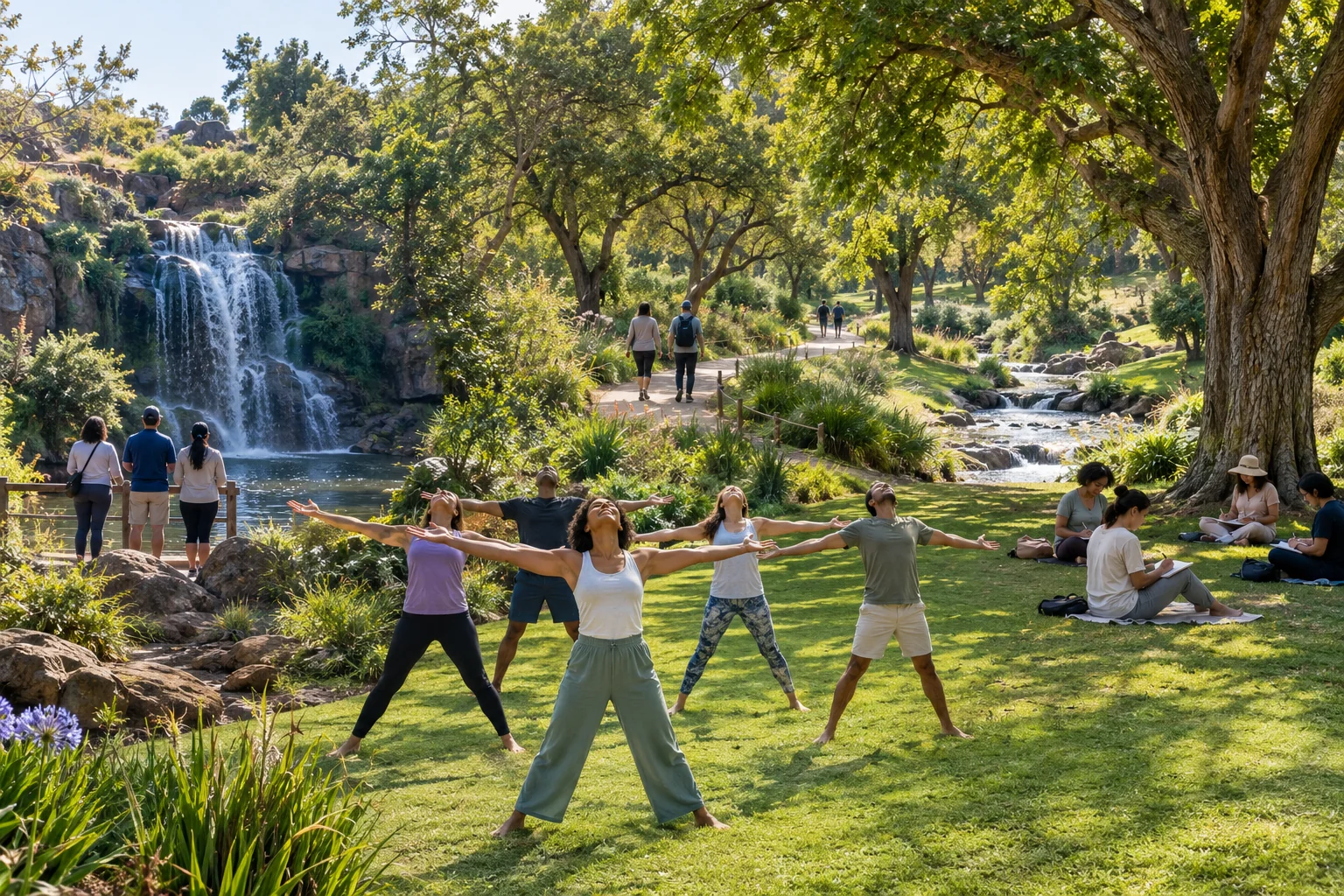 A team taking part in a calm breathing and meditation wellness workshop