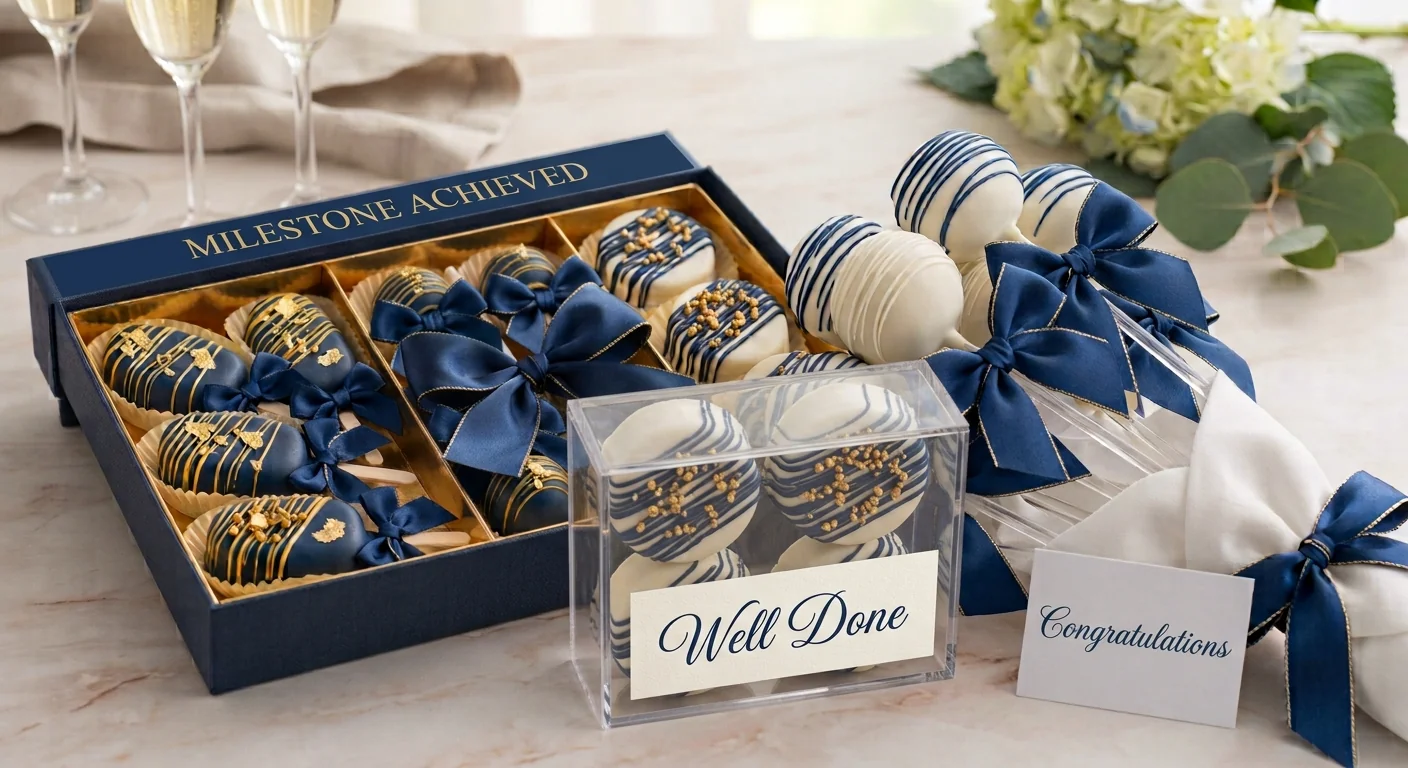 A luxury corporate gift box filled with sweets in elegant branded packaging
